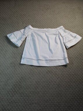Michael Kors Size M Bright White Cotton Short Sleeve Eyelet Embellished Blouse